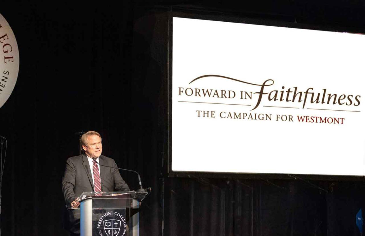 President Beebe speaking at 85th Gala about the Forward in Faithfulness campaign.