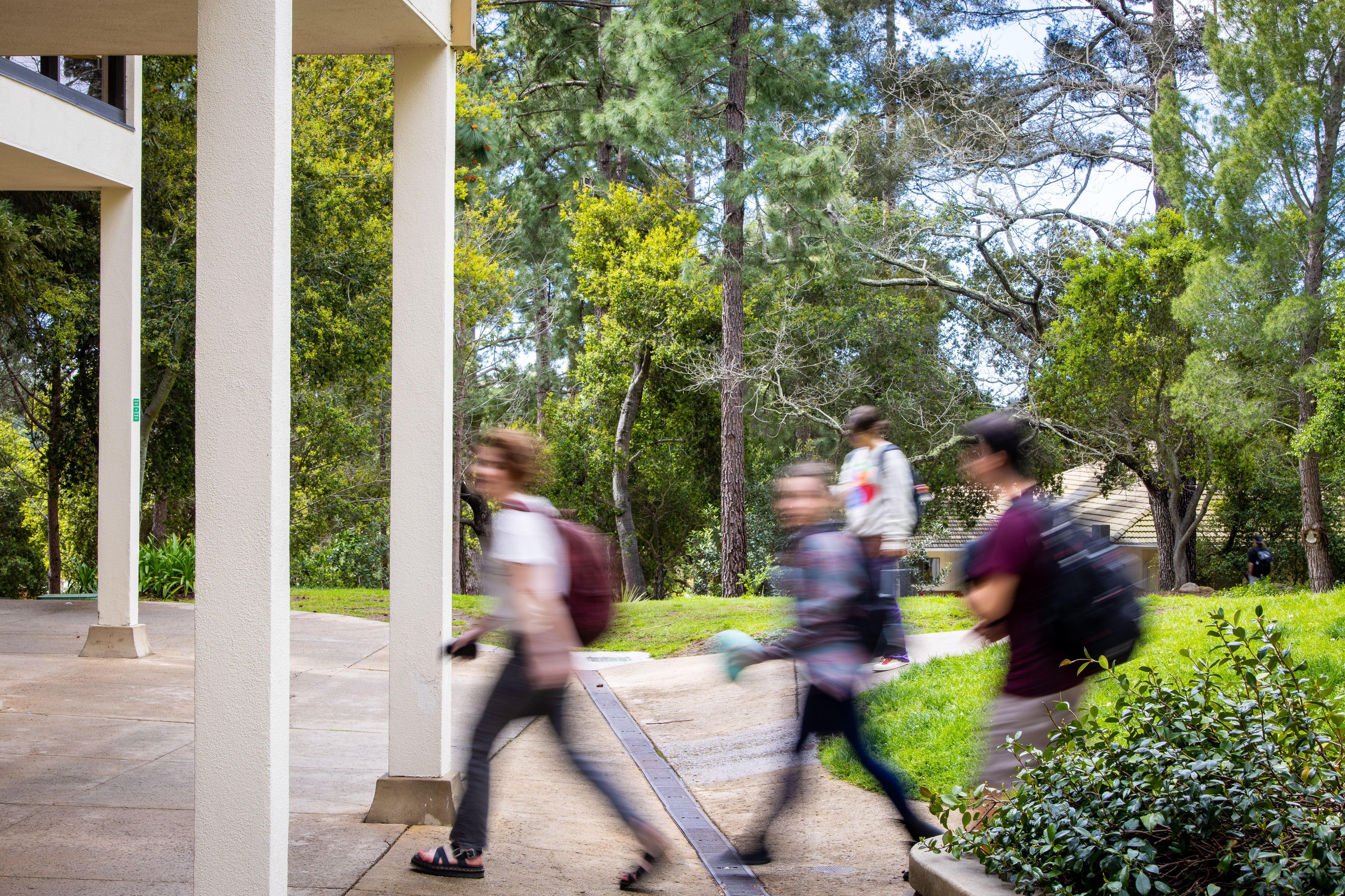 students walking motion blur