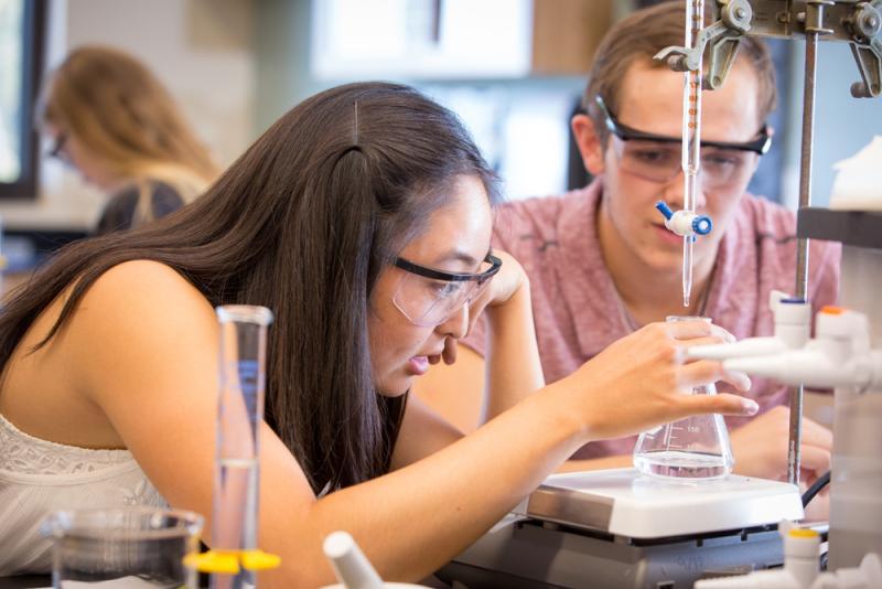 Chemistry students work in the lab.
