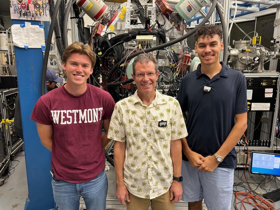 Students Josef Bingener ’25 and Ethan Camp ’27 with Dr. Robert Haring-Kaye