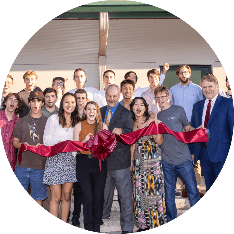 Engineering department cutting ribbon for new building