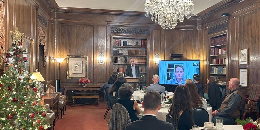 Dr. Telford Work give the charge to graduates in westmont's certificate in theological leadership course